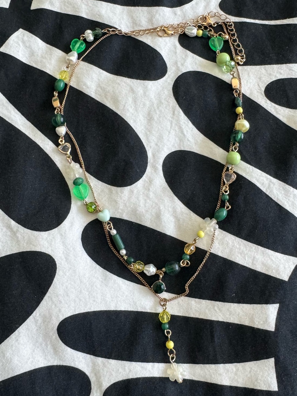 UO Bexx Green Beaded Layered Necklace - Women Jewelry